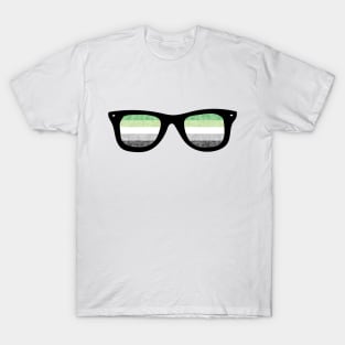 Aromantic Pride Flag Sun Glasses Design T-Shirt